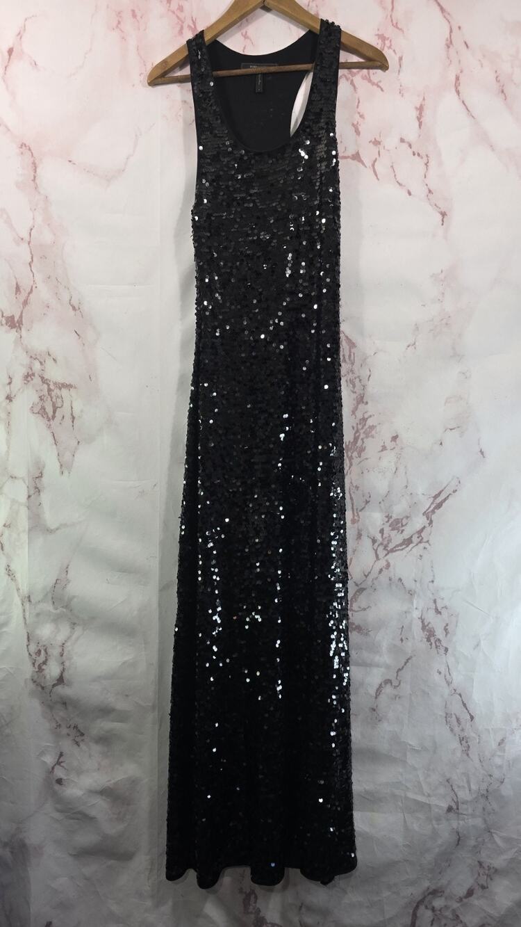 BCBG Dress Womens Small Black Maxi Sequin Long Stretch Racerback Tank Glam Bling